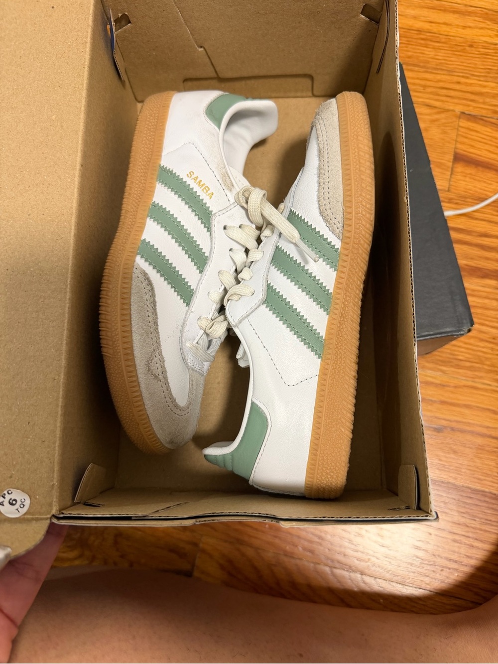 adidas Kids Samba Sneakers in White & Light Green with Gum Sole